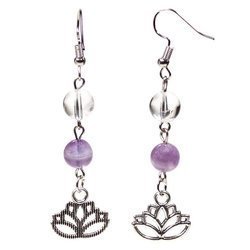 Earrings Amethyst Chevron and Rock Crystal with Lotus