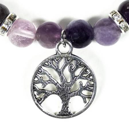 Bracelet and Earrings made of Amethyst and Fluorite with Tree of Life